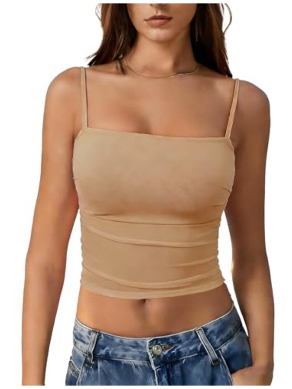 Mesh Camisole Crop Top Spaghetti Strap Layered Tank Y2K